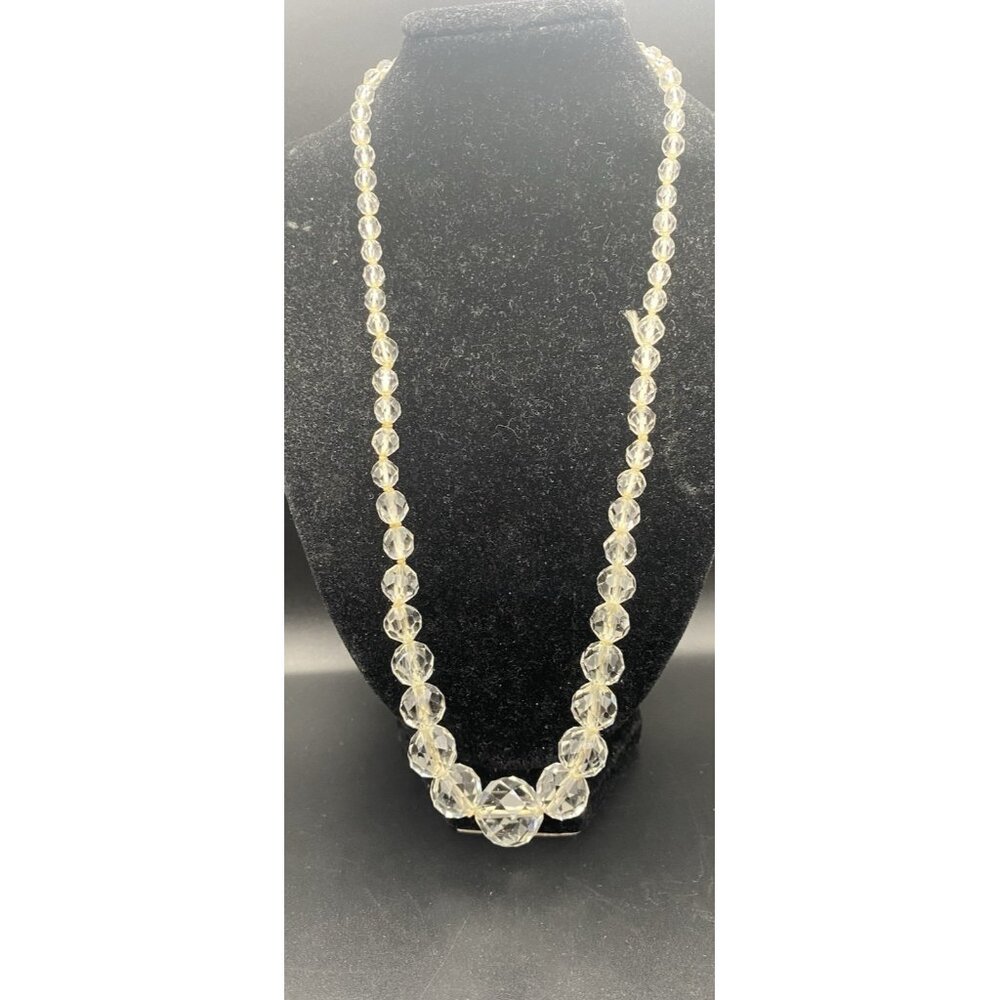 Vtg Necklace Faceted Crystals Graduated Beads 20" Hand Knotted 20" Cord Barrel